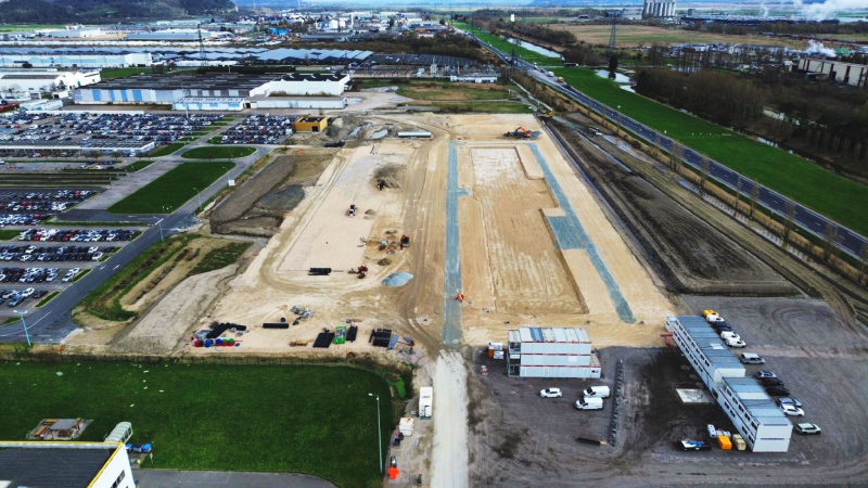 Chantier en cours sur le poste électrique de Noroit à Sandouville